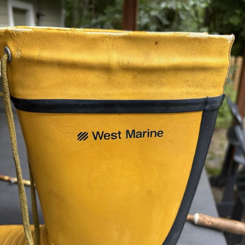 Vtg West Marine Tall Sea Boots Yellow Rubber Offshore Sailing Deck Boots Mens 13